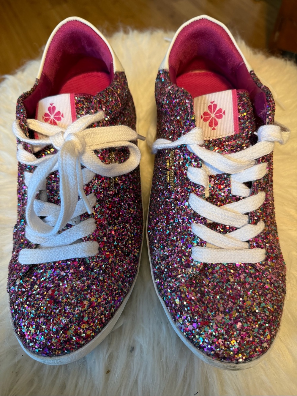 Kate Spade Adult Glitter Lace-Up Sneakers - Pink, Size 7.5